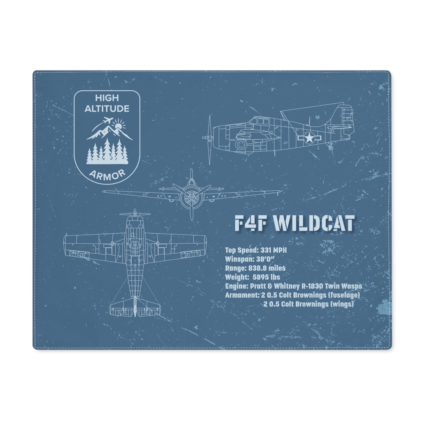 F4F Wildcat Blueprint Placemat — Vintage Aircraft Diagram Table Mat